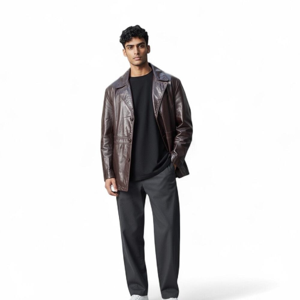 Classic Directions Vintage Mens Brown 100% Leather Jacket Coat 42Tall